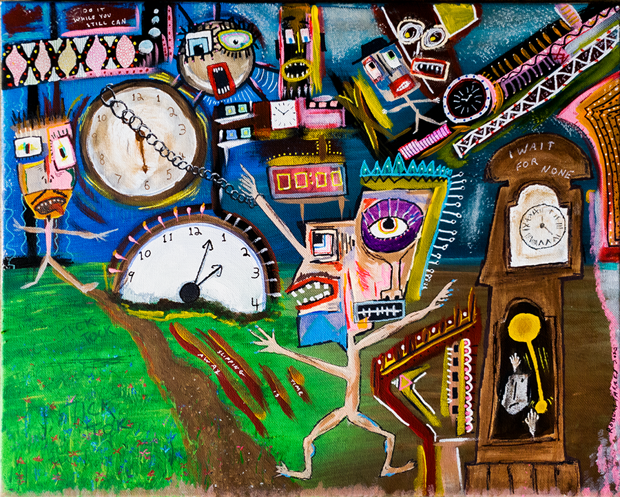 New Drop on <a href="/foundation/">Foundation 🌐</a> 
"Time"
From the moment of conception, we start running out of it. Chained to it for life, no amount of money can ever buy more.
Acrylic on canvas 0.25 $ETH reserve
