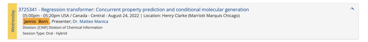 Teodoro Laino (@teodorolaino) on Twitter photo and finally on 08.25, Jannis (<a href="/JannisBorn/">Jannis Born</a>) doubles down with "Regression transformer: Concurrent property prediction and conditional molecular generation". Pre-print: arxiv.org/abs/2202.01338 8/8 and finally on 08.25, Jannis (<a href="/JannisBorn/">Jannis Born</a>) doubles down with "Regression transformer: Concurrent property prediction and conditional molecular generation". Pre-print: arxiv.org/abs/2202.01338 8/8