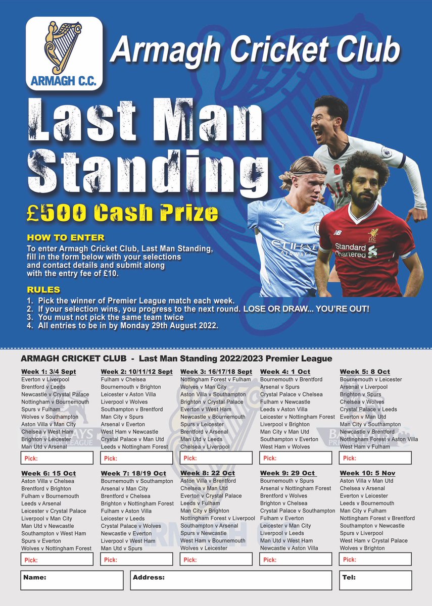 Just a wee reminder about the upcoming LMS competition starting in the next few weeks.⚽️

Would you have picked Chelsea or City yesterday? 🤯

Tickets only £10 and a top prize of £500 💰