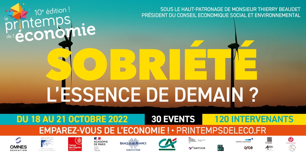 Le Printemps de l'économie (@printempsdeleco) on Twitter photo Sobriété: l'essence de demain? 10è #printempsdeleco 18-21oct Le Programme: printempsdeleco.fr <a href="/omneseducation_/">OMNES Education</a> <a href="/caissedesdepots/">Caisse des Dépôts</a> <a href="/Academie_Paris/">Académie de Paris</a> <a href="/banquedefrance/">Banque de France</a> <a href="/DGTresor/">Direction générale du Trésor</a> <a href="/Paris_Dauphine/">Université Paris Dauphine - PSL</a> <a href="/PSEinfo/">Paris School of Economics</a> <a href="/InseeFr/">Insee</a> <a href="/ofceparis/">OFCE</a> @Strategie_Gouv <a href="/LeCnam/">Le Cnam</a> <a href="/_APSES_/">L'APSES quitte X | Rdv sur @apses.bsky.social</a> <a href="/atterres/">Économistes Atterrés</a> <a href="/VeblenInstitute/">Veblen Institute for Economic Reforms</a> Sobriété: l'essence de demain? 10è #printempsdeleco 18-21oct Le Programme: printempsdeleco.fr <a href="/omneseducation_/">OMNES Education</a> <a href="/caissedesdepots/">Caisse des Dépôts</a> <a href="/Academie_Paris/">Académie de Paris</a> <a href="/banquedefrance/">Banque de France</a> <a href="/DGTresor/">Direction générale du Trésor</a> <a href="/Paris_Dauphine/">Université Paris Dauphine - PSL</a> <a href="/PSEinfo/">Paris School of Economics</a> <a href="/InseeFr/">Insee</a> <a href="/ofceparis/">OFCE</a> @Strategie_Gouv <a href="/LeCnam/">Le Cnam</a> <a href="/_APSES_/">L'APSES quitte X | Rdv sur @apses.bsky.social</a> <a href="/atterres/">Économistes Atterrés</a> <a href="/VeblenInstitute/">Veblen Institute for Economic Reforms</a>
