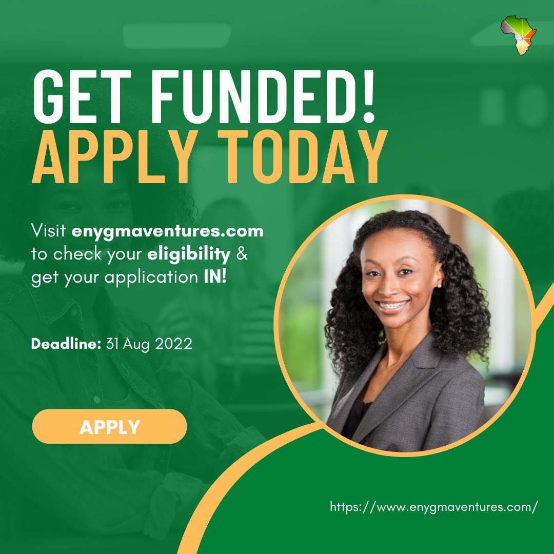 Africa Trust Group (@afritrustgroup) on Twitter photo HAPPY MONDAY!
<a href="/EnygmaVentures/">Enygma Ventures</a> is still taking applications for investment.
Will you be the next success story?
Apply here: enygmaventures.com
Deadline: 31 Aug 2022
#HappyWomensMonth #WomensMonth #VCFunding #Scaling #VentureCapital #WomenInBusiness #WomenEntrepreneurs HAPPY MONDAY!
<a href="/EnygmaVentures/">Enygma Ventures</a> is still taking applications for investment.
Will you be the next success story?
Apply here: enygmaventures.com
Deadline: 31 Aug 2022
#HappyWomensMonth #WomensMonth #VCFunding #Scaling #VentureCapital #WomenInBusiness #WomenEntrepreneurs