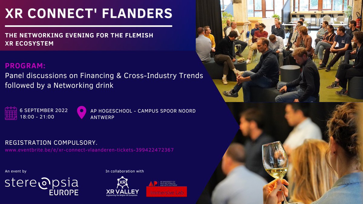Stereopsia's tweet photo. 📌Next 6 September, we organize XR Connect Flanders, in collaboration with XR Valley and #ImmersiveLab in Antwerp. You can now register to our pragmatic networking moment where we bring together players from the XR industry in Flanders.
https://t.co/JIc4HYcTyn https://t.co/PdVRD8EEVM