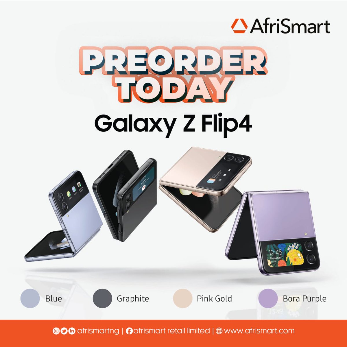 AfrismartNg's tweet photo. Good morning!π
The Samsung Z flip 4 gives you both full and protected viewπ±, with an option of utmost flexibilityππ
Available in 4 different colors β€οΈ
Pre-order today!π
π https://t.co/s4c8WULAam
π08172758440
#samsung #zflip4 #preorder #newweek #Afrismart #phonesandmore https://t.co/PTinrLd8o6