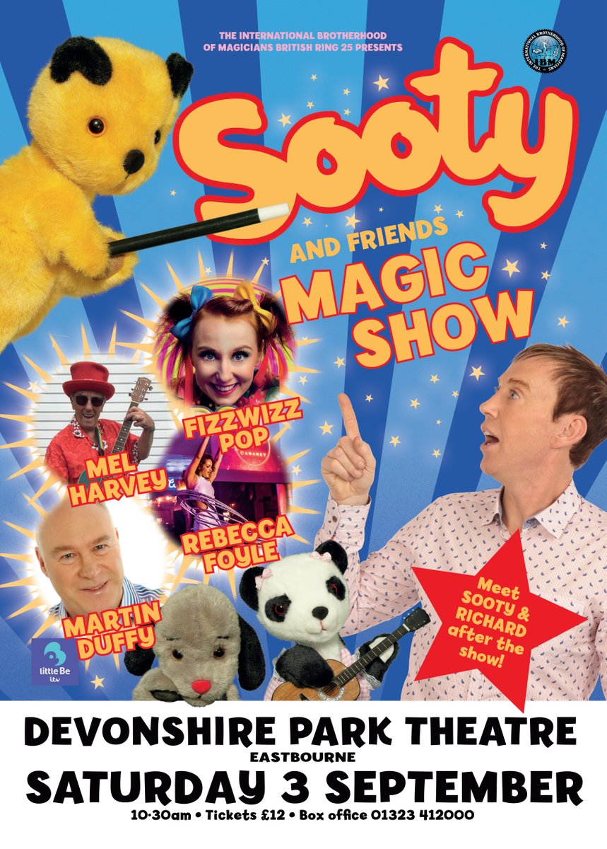 Sootyandco's tweet photo. Join the gang and special guests Martin Duffy, @FizzWizzPop, Rebecca Foyle and Mel Harvey at the Devonshire Park Theatre in Eastbourne for fun, mischief and magic on the 3rd September.

Book tickets here >> https://t.co/QsXu2aZgCT https://t.co/Wt7gCkQu68