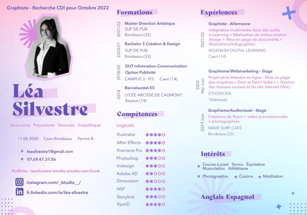 lea_slvstr's tweet photo. Salut les twittos,

J'aurais besoin de vous aujourd'hui pour m'aider à trouver LA pépite rare

Recherche CDD ou CDI à compter d'octobre 2022 en tant que graphiste ou directrice artistique junior ! 

Merci pour la force 💪
.
#cv #graphiste #normandie #DA #creative #adobe https://t.co/BqqBCrEEu9