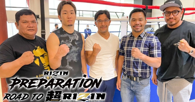 rizin_PR's tweet photo. ＼榊󠄀原CEO 密着第3弾！／
#Preparation 配信開始🔥

フィリピンのマニラへ訪問し、パッキャオと再会。メイウェザーとの対戦を控える朝倉未来へ“パッキャオ直々のボクシング指導”等、貴重な映像をお見逃しなく！