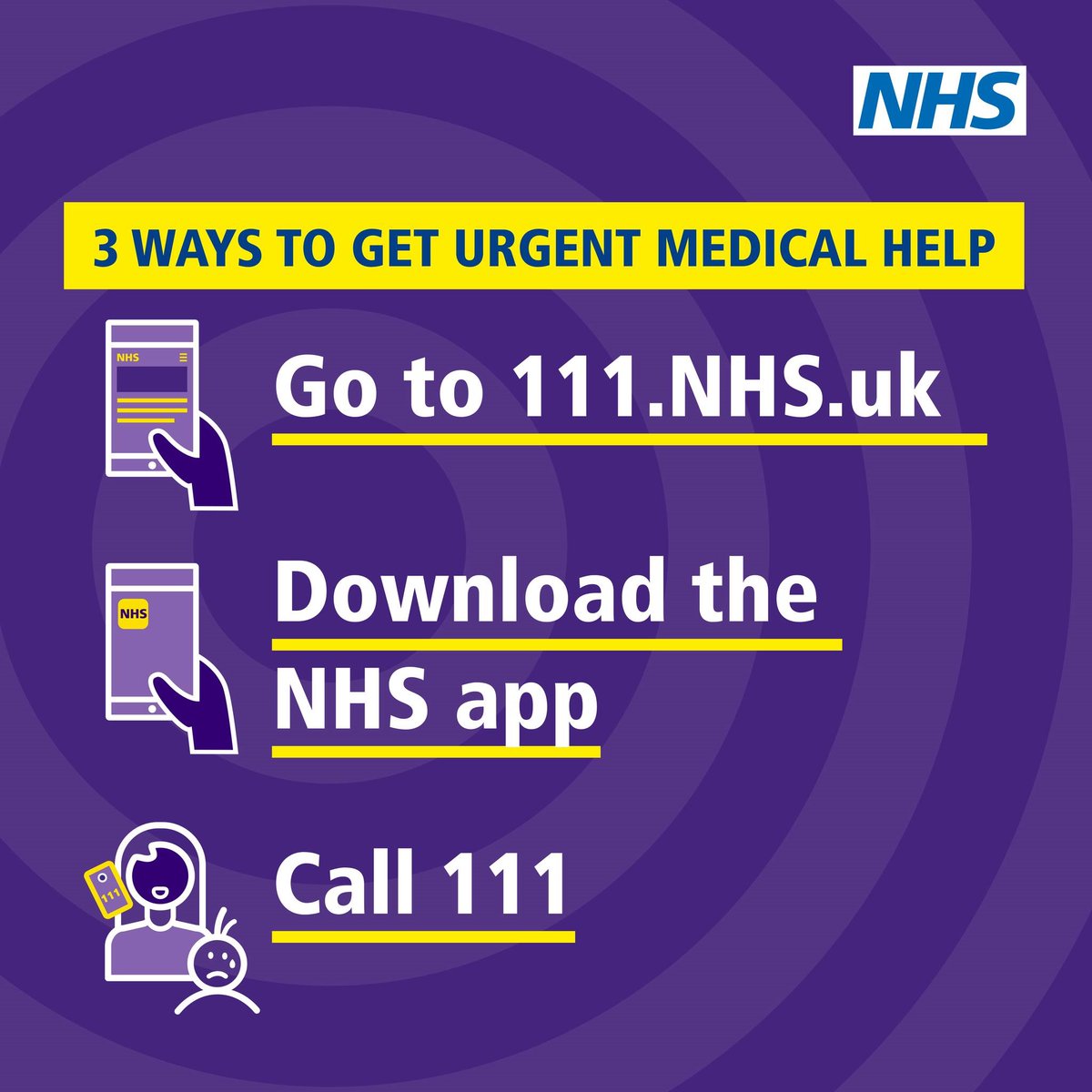 UHNM_NHS's tweet photo. If you’re feeling unwell over the bank holiday weekend and aren’t sure what to do, you can answer questions about your main symptoms and get NHS medical help near you by visiting https://t.co/vGHnL72q1Y 💻📱 https://t.co/x7Tto8YDcW