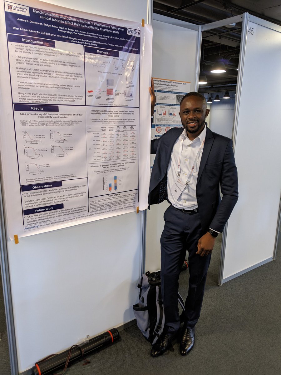Jersley1987's tweet photo. Am excited to share my work @ICOPAnhagen2022 , which examines the effects of synchronization and in-vitro culture adaptation of P.falciparum clinical isolates to antimalarials (poster 43). Thanks to @gordon_awandare , @AniwehYaw for their support.Funding @WACCBIP_UG https://t.co/tysBYDjtmV