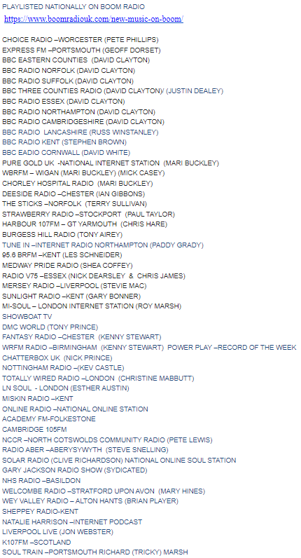 <a href="/LorraineSilver/">Lorraine Silver</a> Below are the radio stations that will be playing Sunny Day - so keep your ears open!