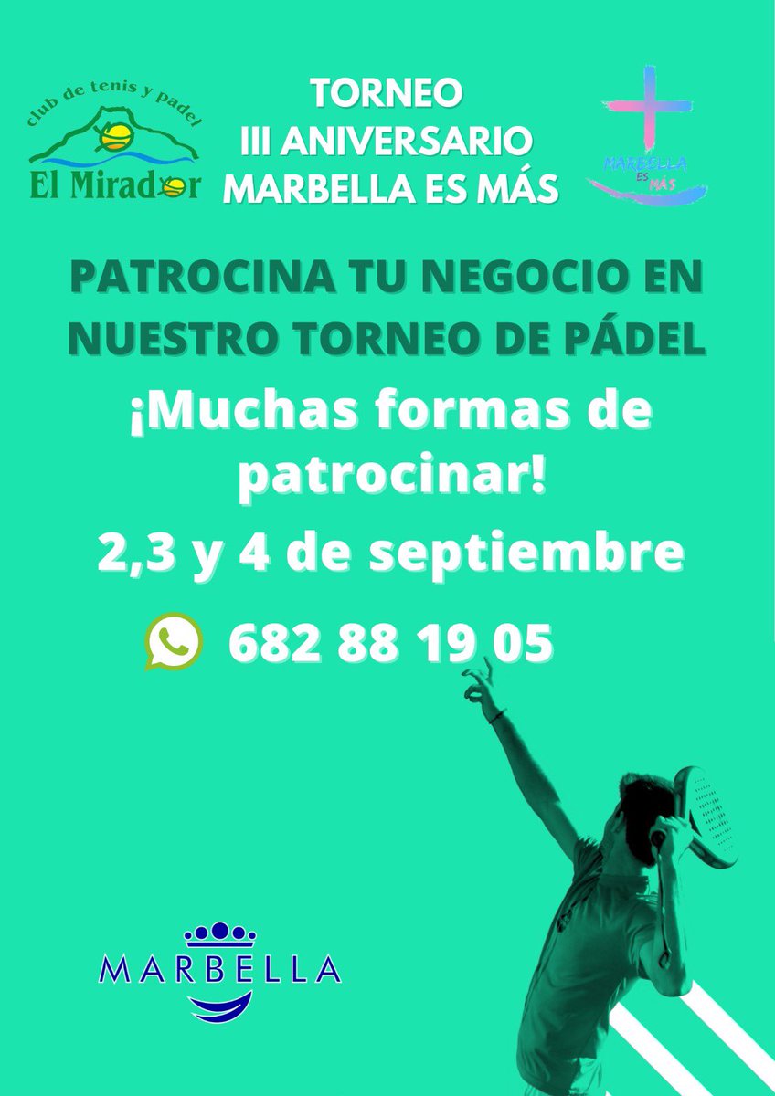 🎾¿Tienes una empresa y quieres que tu logo forme parte de nuestro torneo ? Ponte en contacto con nosotros, más de 200 participantes lucirán tu logo en sus camisetas. 

¡Muchas formas de patrocinar! ¡Contacta ya!