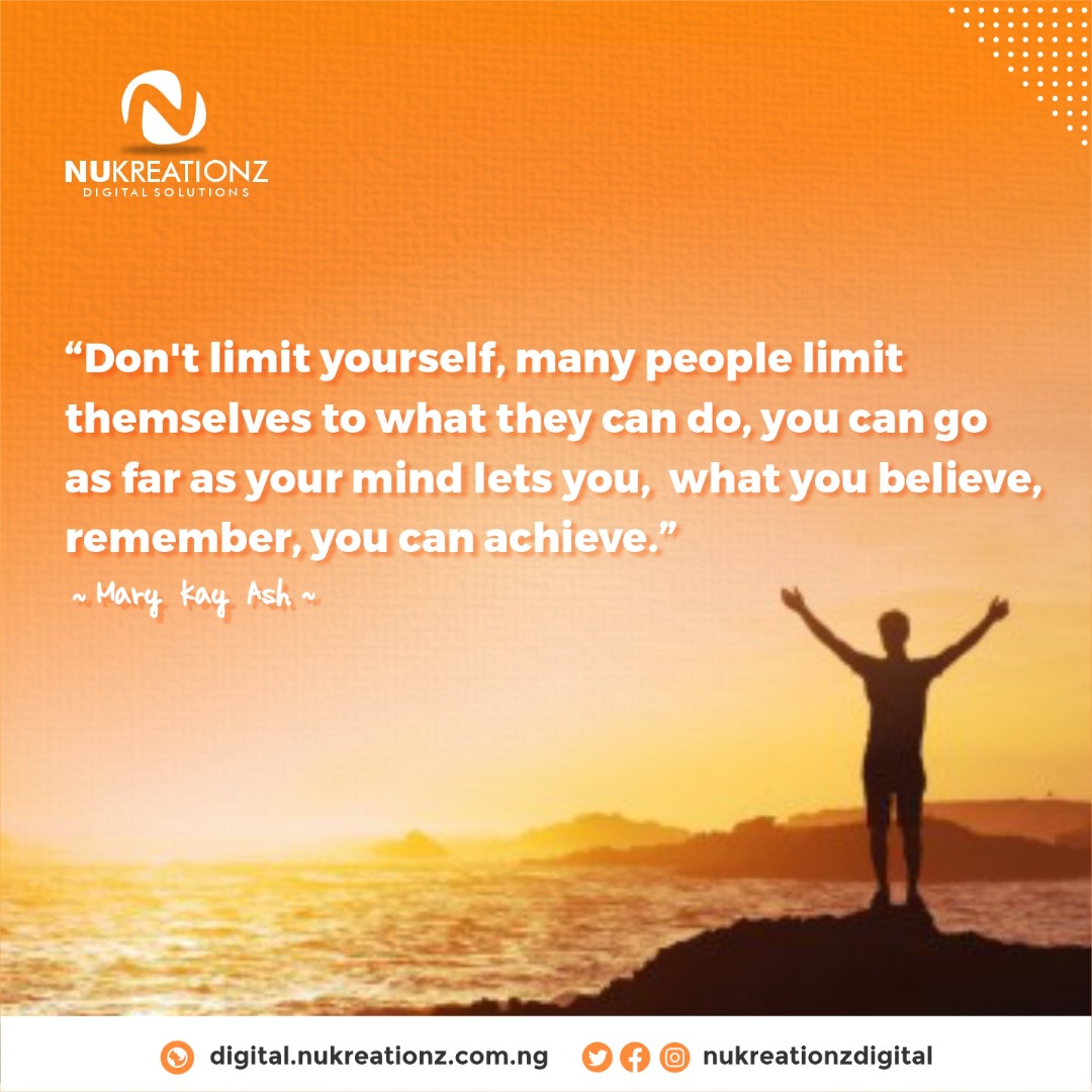 'Don't limit yourself. many people limit themselves to what they can do.
you can go as far as your mind lets you. what you believe, remember, you can achieve'.

'Mary Kay Ash'

#mondaymotivation #motivation #newweek #mondayfeeling #affirmation #newweekfeeling