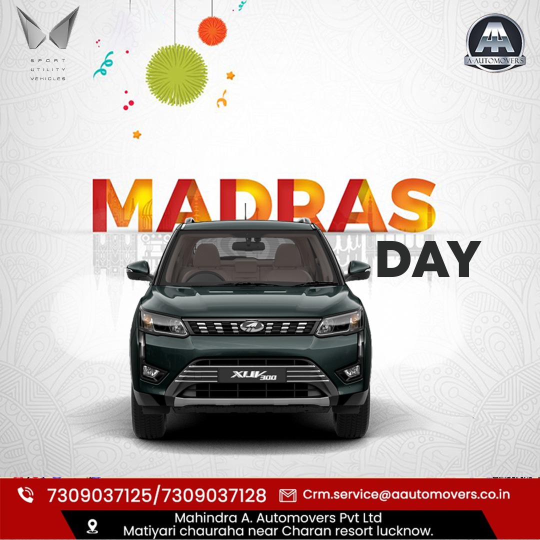 aaplMahindra's tweet photo. Chennai is a name
Madras is an emotion. Happy     
Madras day to all our valuable customers. 
#Automovers #Aautomovers #Madrasday2022 #XUV500 #Withyoumahindra #MahindraAAutomovers #ServiceCentre https://t.co/wMKn6WK9AA