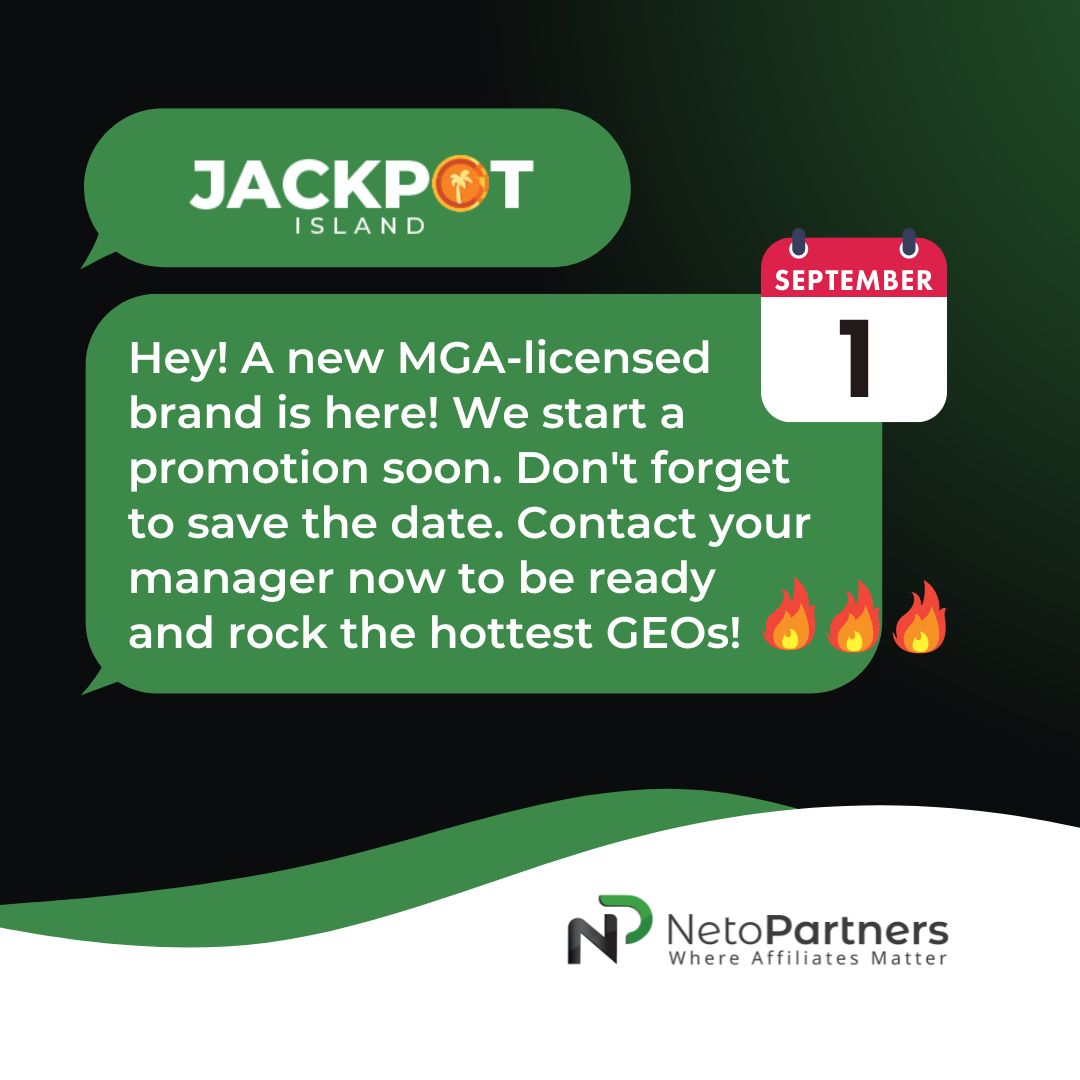 NetoPartners_AP's tweet photo. We are planning a soft launching for this exciting, MGA-licensed brand - Jackpot Island - in Ireland, Austria, Peru, Chile & Brazil. (Finland soon). The brand basically sells itself ๐ค. So, keep the space in your calendar for the 1st of September. #netopartners #netopartners_news https://t.co/1khBdOgprb