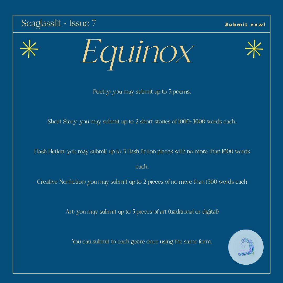 Only ten days left to submit to Issue 7: Equinox! Use the link in our bio to submit! We can't wait to see your pieces!