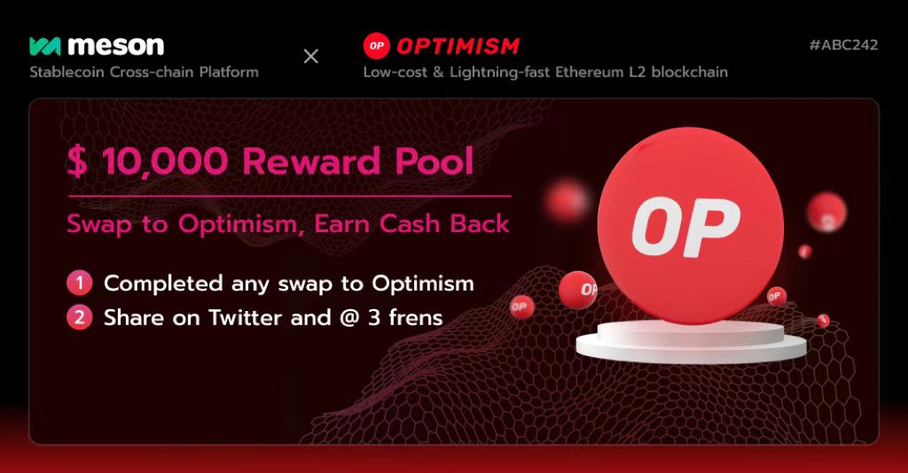 MesonFilipino's tweet photo. 💰 Swap to #Optimism, Earn Cash Back

Rules:
1⃣ Complete a USDT/USDC swap to Optimism of 5u or more via https://t.co/gGy34WV7bD
2⃣ Share the swap poster with the tags @mesonfi and @ 3 friends on Twitter

⏰ Aug 22 — Aug 28, 2022 https://t.co/8KurYDZnEe
