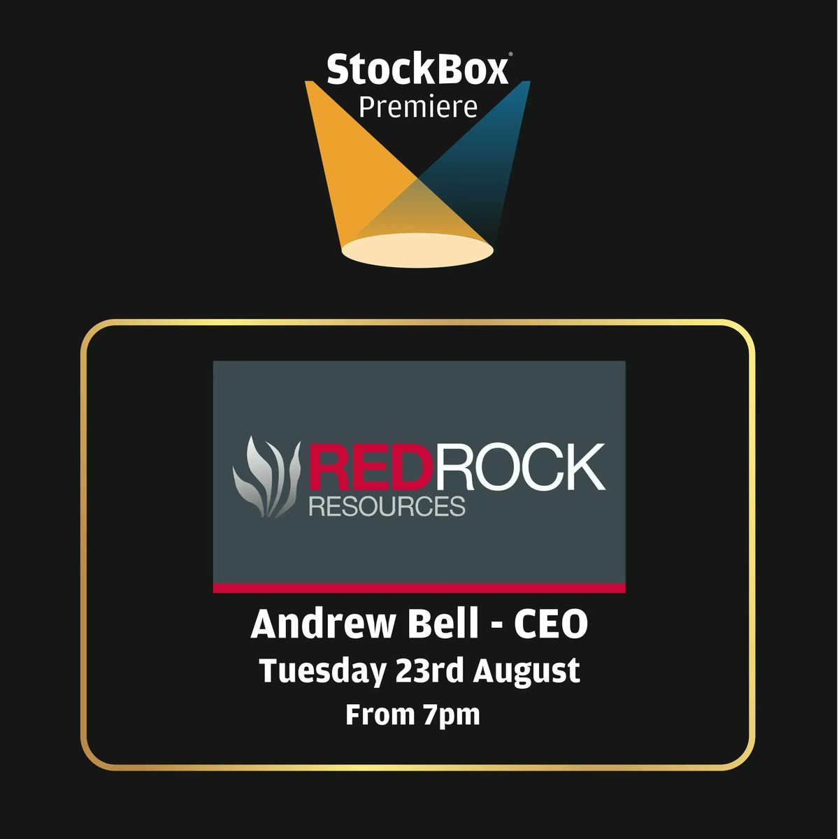 RRR_RedRock's tweet photo. #RRR #Investor #NEWB
𝗦𝘁𝗼𝗰𝗸𝗕𝗼𝘅 𝗣𝗿𝗲𝗺𝗶𝗲𝗿𝗲 - 𝗧𝗼𝗺𝗼𝗿𝗿𝗼𝘄
Andrew Bell, CEO of @RRR_RedRock will be presenting at the @StockBoxMedia live Premiere event tomorrow from 7pm to discuss New Ballarat Gold Corp. 

Sign up using the following link: https://t.co/aInthjLm94 https://t.co/1cmaFnuZ0S