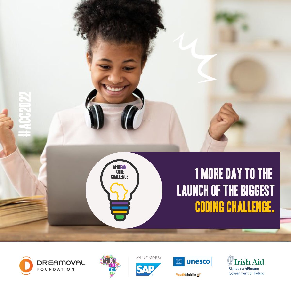 Foundation_DO's tweet photo. Just a day to go for the launch of
the biggest Coding Challenge in
the country 👨🏽‍💻👩🏽‍💻
It’s the African Code Challenge. 
Don't miss out.

@UnescoGhana @Irish_Aid @SAP @AfricaCodeWeek 
#AfricanCodeChallenge #ProtectingLife #ACC #CodingMadeFun #SDG17 #learning #ICT #Technology https://t.co/LPMCmCxKRo