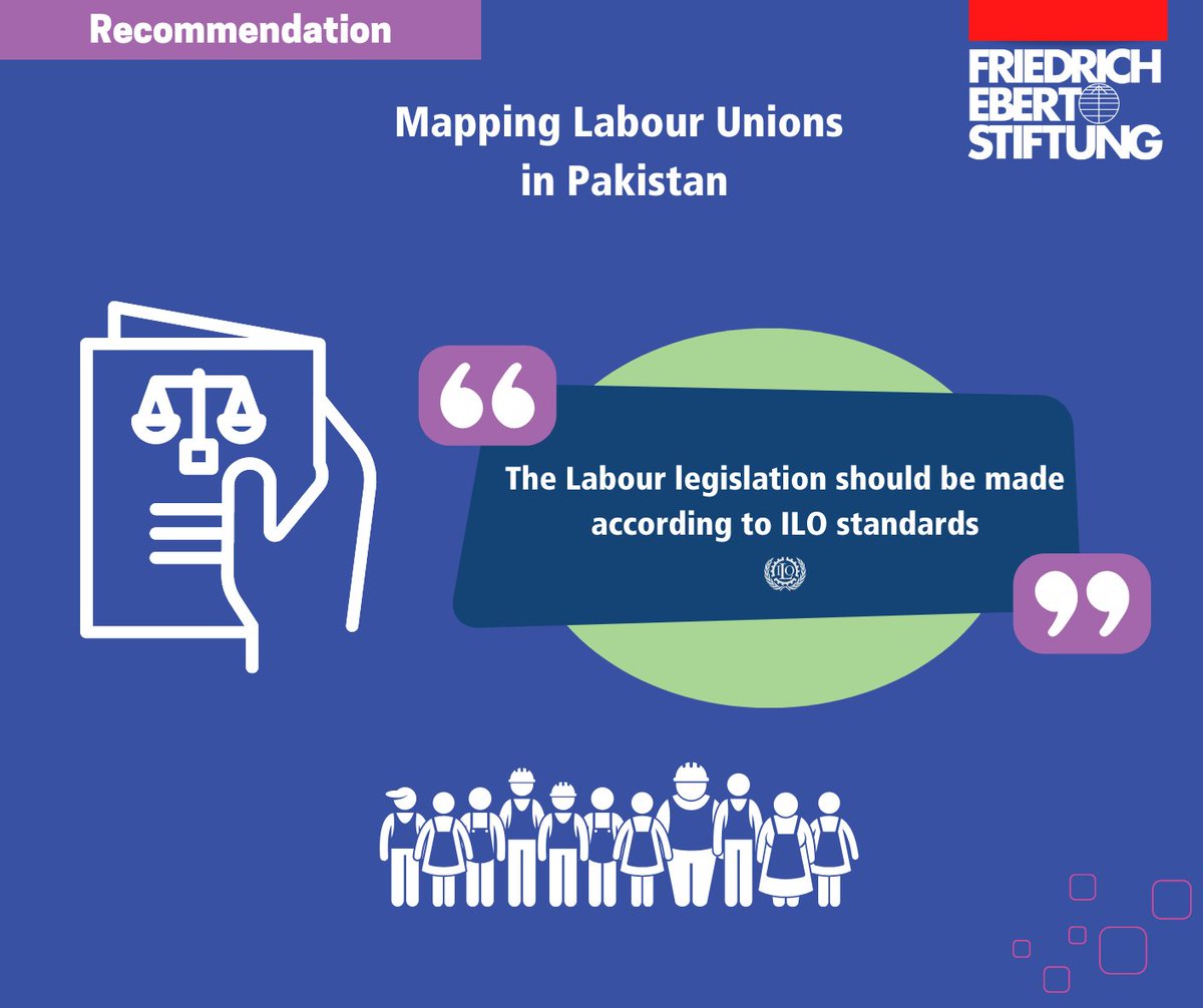 Our study on Mapping #LabourUnions in #Pakistan concluded with key recommendations.

Recommendation #1 proposes a positive environment for organizing #labour in #TradeUnions.

Find the study here: fes.de/lnk/mlu

(1/14)