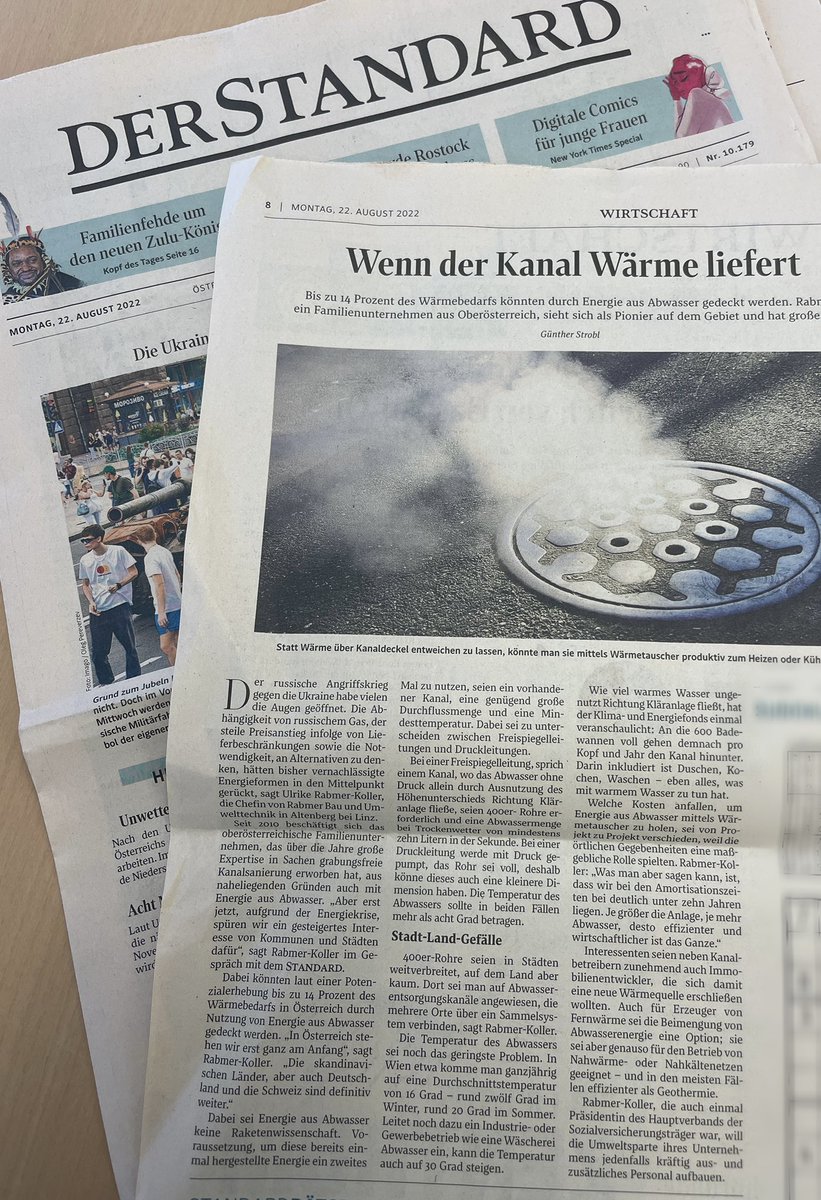 „Wenn der Kanal Wärme liefert“! Ein toller Artikel im <a href="/derStandardat/">DER STANDARD</a> über unsere Aktivitäten mit der Energiequelle Abwasser zum erneuerbaren Heizen &amp; Kühlen von Gebäuden. Gerade in Städten, aber auch bei Kläranlagen gibt es großes Potenzial um Gas zu ersetzen! <a href="/RabmerGruppe/">Rabmer Gruppe</a>