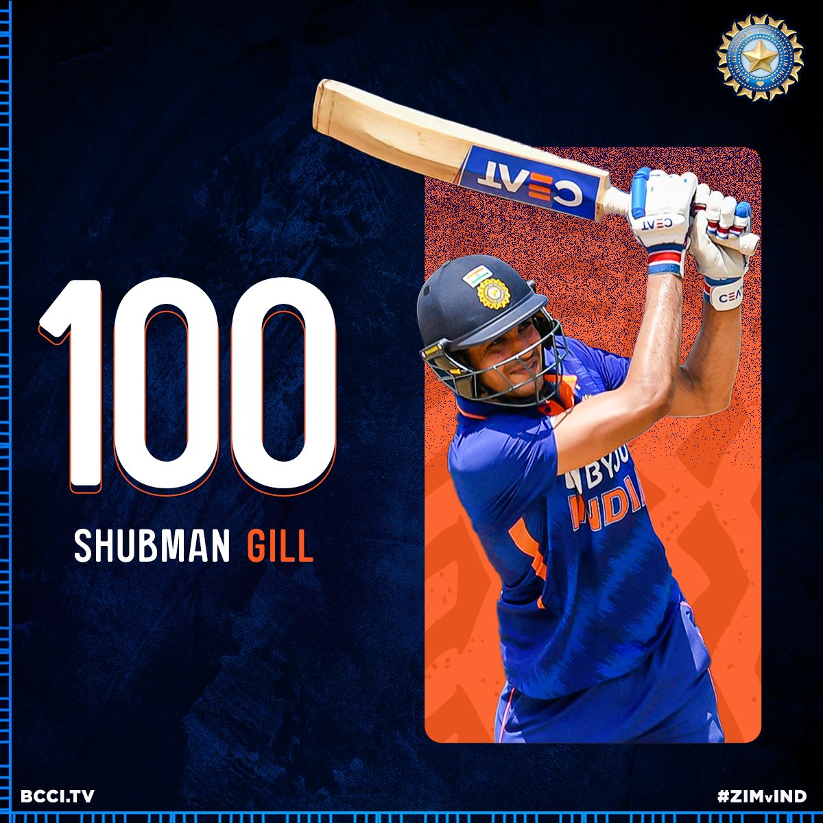 BCCI's tweet photo. A brilliant CENTURY for @ShubmanGill 👏👏

His maiden 💯 in international cricket.

Well played, Shubman 💪💪

#ZIMvIND https://t.co/98WG22gpxV
