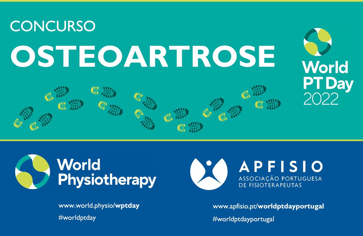 apfisio's tweet photo. 📣 DIA MUNDIAL DA FISIOTERAPIA
👉 Participe no #CONCURSO e demonstre o Valor da #Fisioterapia, este ano subordinado ao tema #osteoartrose.
📎 Mais em: https://t.co/Xkrcg14Sow
✅ Página Oficial Facebook: Dia Mundial da Fisioterapia
#APFISIO #WorldPTDay #WorldPTDayPortugal https://t.co/rz5dom8PSg