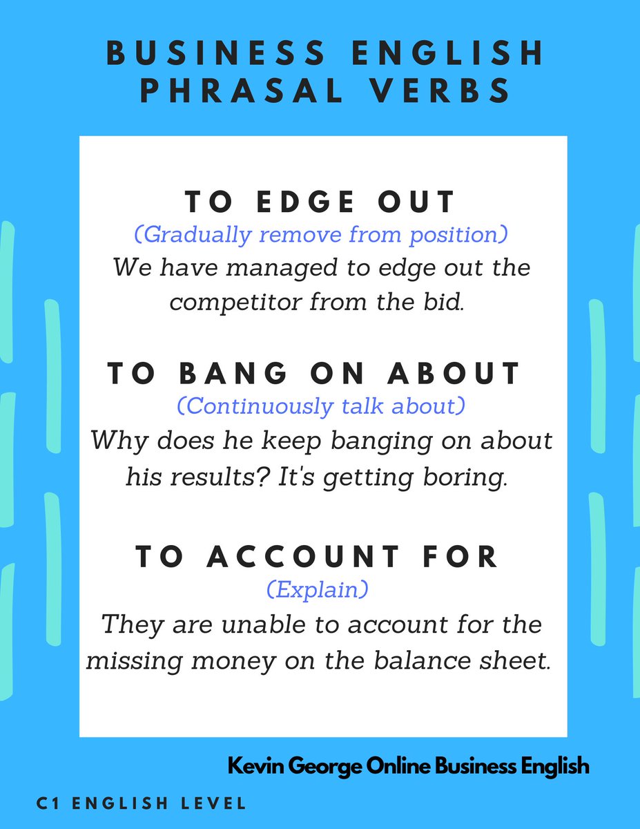 KevinGeorgeEng's tweet photo. 54th post on advanced C1 English phrasal verbs with examples from business contexts. More sentences given in the thread ⬇️ during the day. Feel free to ask any questions ... enjoy studying! #phrasalverbs #LearnEnglish #LanguageLearning #TOEIC #IELTS #英語日記 #twinglish https://t.co/6tEtlcCg1A