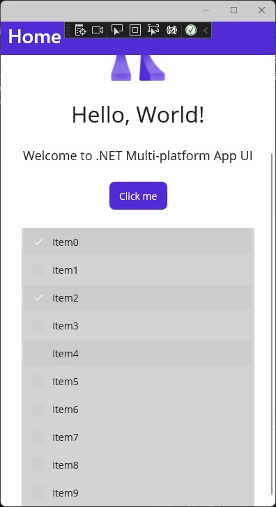 Gurz1019_MP's tweet image. #MAUI の #CollectionView のMultiSelect、なぜこのItemTemplateでこういう表示になるのかわけがわからん。このチェックは誰が表示したの? どうやってここの見た目をカスタムするの? 誰か教えてください