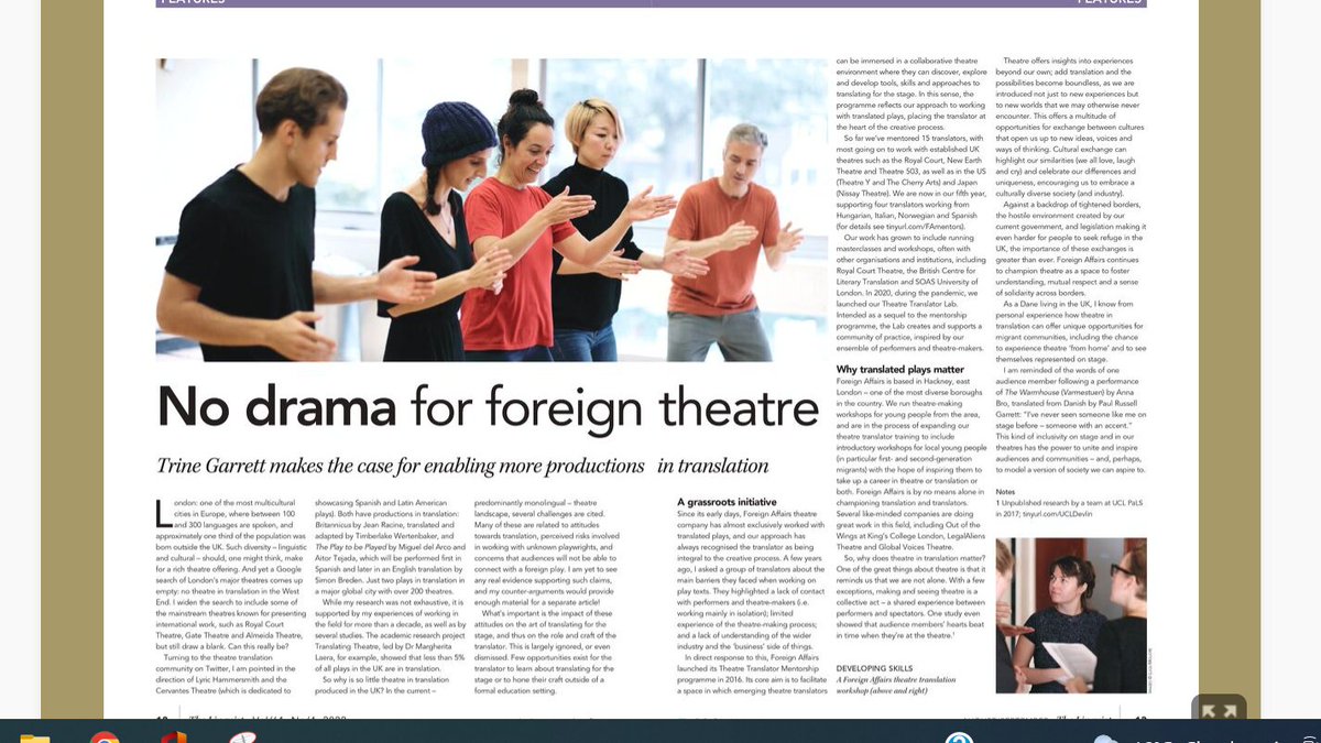 Why translated plays matter. I love theatre - perfect timing to read in The Linguist <a href="/CIOL_Linguists/">Chartered Institute of Linguists</a>  this month about how <a href="/WeAre4nAffairs/">Foreign Affairs</a> are filling the translation gaps in this area. Thanks <a href="/TrineGarrett/">Trine Garrett 🇪🇺</a>👏thelinguist.uberflip.com/the-linguist-a…