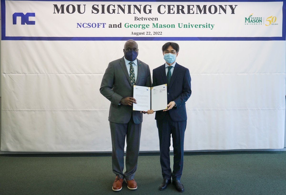Mason_Korea's tweet image. @GMUPres signed an #MOU with @NCSOFT today, which will allow @Mason_Korea and @NCSOFT to collaborate on game related research and social impact competitions.
The Mason team also enjoyed a special tour of the NC HQ! 💚💛#masonnation
#computergamedesign #preswashingtonatMK