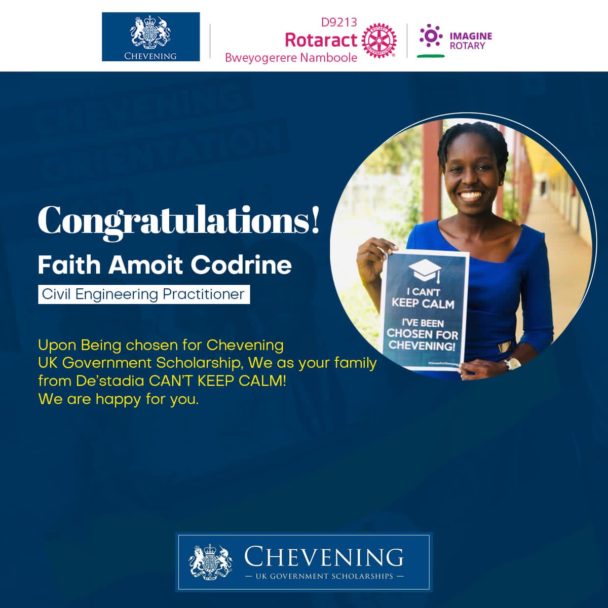 Destadia's tweet photo. Congratulations to our President Elect @Faith_Codrine as a successful applicant for the Chevening Scholarship 2022/2023. She will be persuing an Msc (Eng) in Structural fully funded by the United Kingdom government. 

Applications are still open https://t.co/qWWylHkIXY #Destadia https://t.co/L0HAwJfxYe