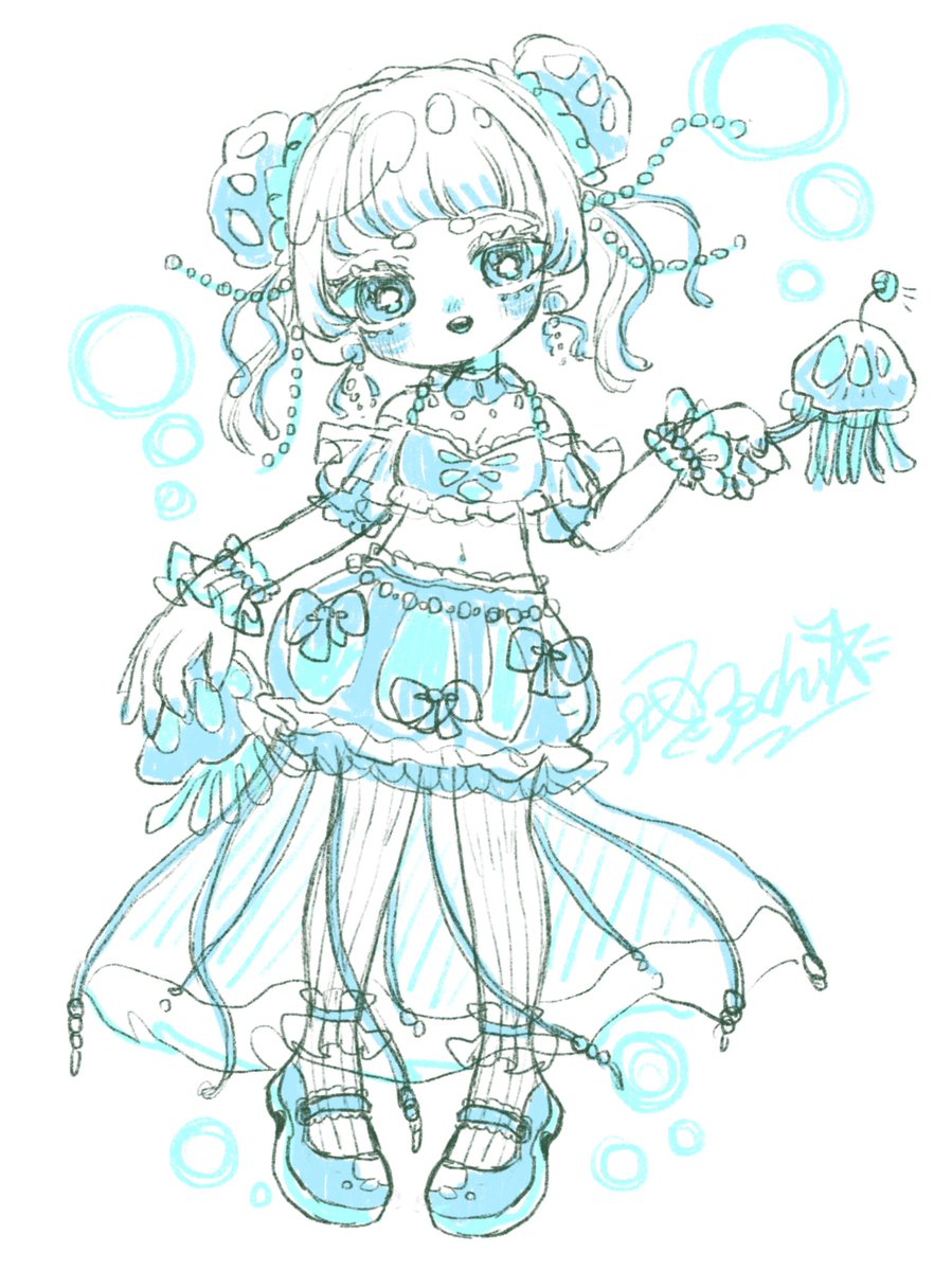 「夏が終わる前に海月ちゃん水族館行きたいね#イラスト  #海月 #夏 #擬人化 」|usachimu's!!のイラスト