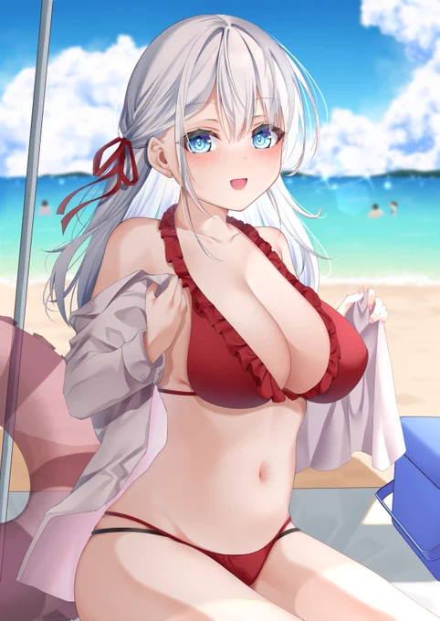 「ほら…!早く脱いで!!海入ろ!!!」 