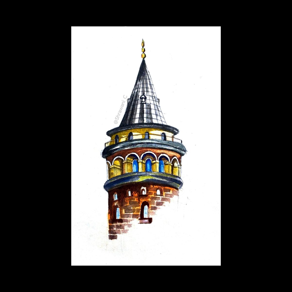 Shrawani_C's tweet photo. Watercolor illustration of Galata tower, turkey ✨🎨🖌️
.
.
.
#galatatower #historicallandmark #beautifuldestinations  #watercolorillustrations #watercolorillustrationpainting #illustrationwork 
#watercolorpaintings #watercolorpaintingart #artofillustration https://t.co/SMk0155pSs