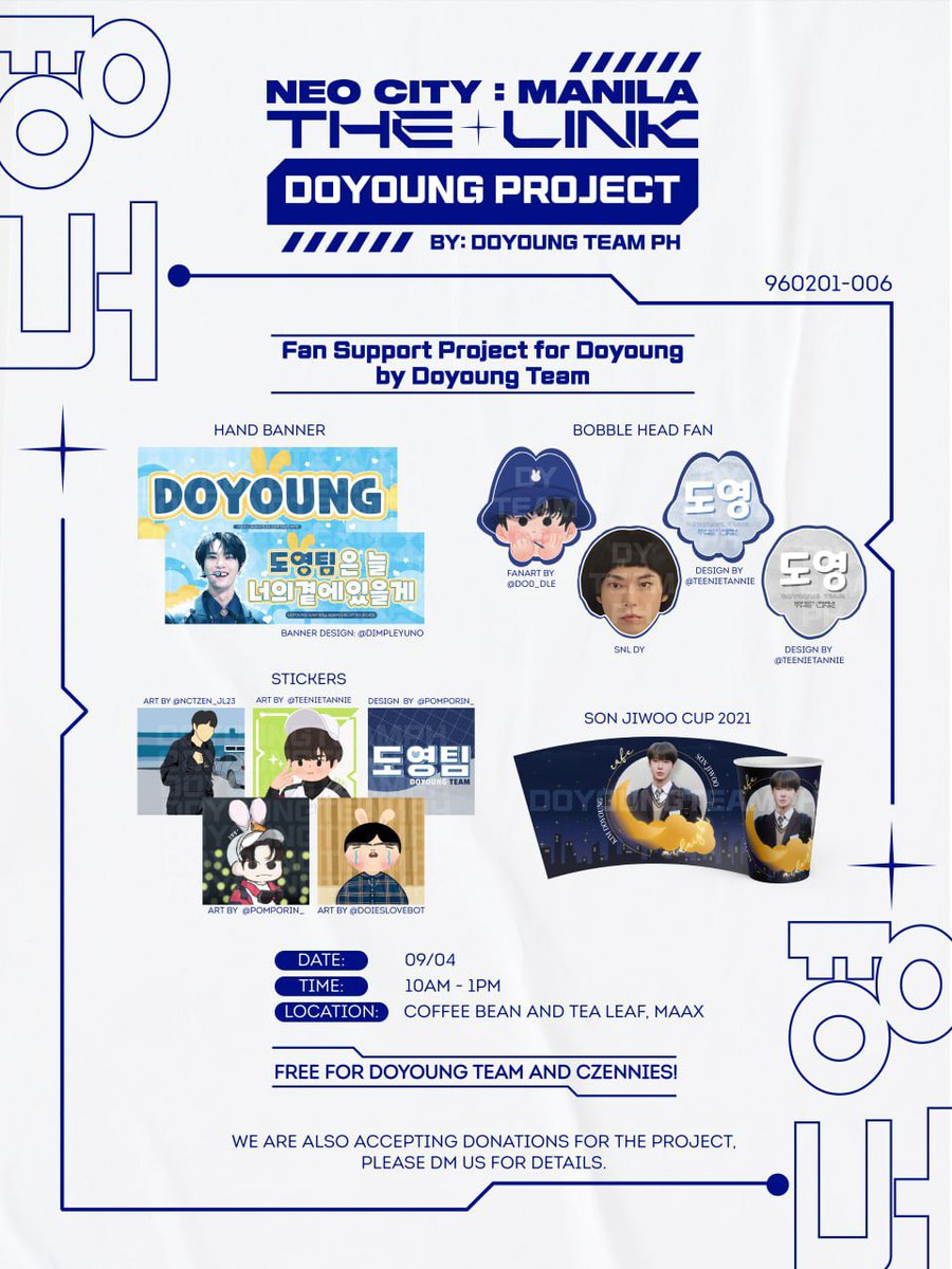 DoyoungTeamPH's tweet photo. 💙DOYOUNG TEAM for #DOYOUNG💙

a fan support project by @doyoungteamph

NEO CITY: THE LINK IN MANILA

🗓 09.04.2022
⏰ 10 AM to 1 PM
📍 CBTL MAAX

Free for Doyoung Team and Czennies! Will post details for claiming soon! 💙

P.S. random RT will win NCT 127 sealed album 💙 https://t.co/FyUhJFKBds