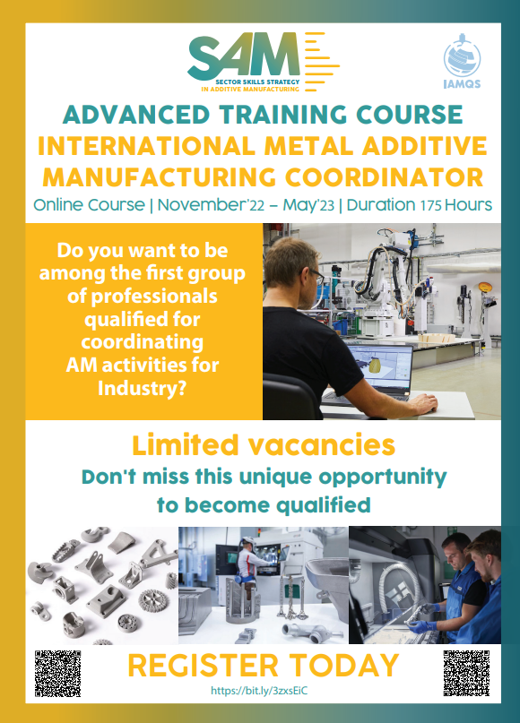 skills4am's tweet photo. Vacancies are open to register in the next #IAMQS https://t.co/mdHXBsUPZs course. 
Application for the "International Metal AM Coordinator" Advanced Training Course: https://t.co/8ObAcoMxCY

#additivemanufacturing #coordination https://t.co/TNkLuw1rJ5