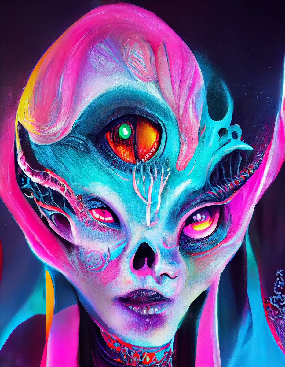 ailuanni's tweet photo. Alien beauty. Generative art.
#trippy #alien #dmtart #midjourney #cryptoart #trippyart #psychedelicart #generativeart #aiart #digitalart #abstractart #digitalpainting #surreal #digitalart #psychedelic #illustration #beauty #zombie #abstractart #darkart #horrorart #xuxoe https://t.co/ZdlUNggQeh