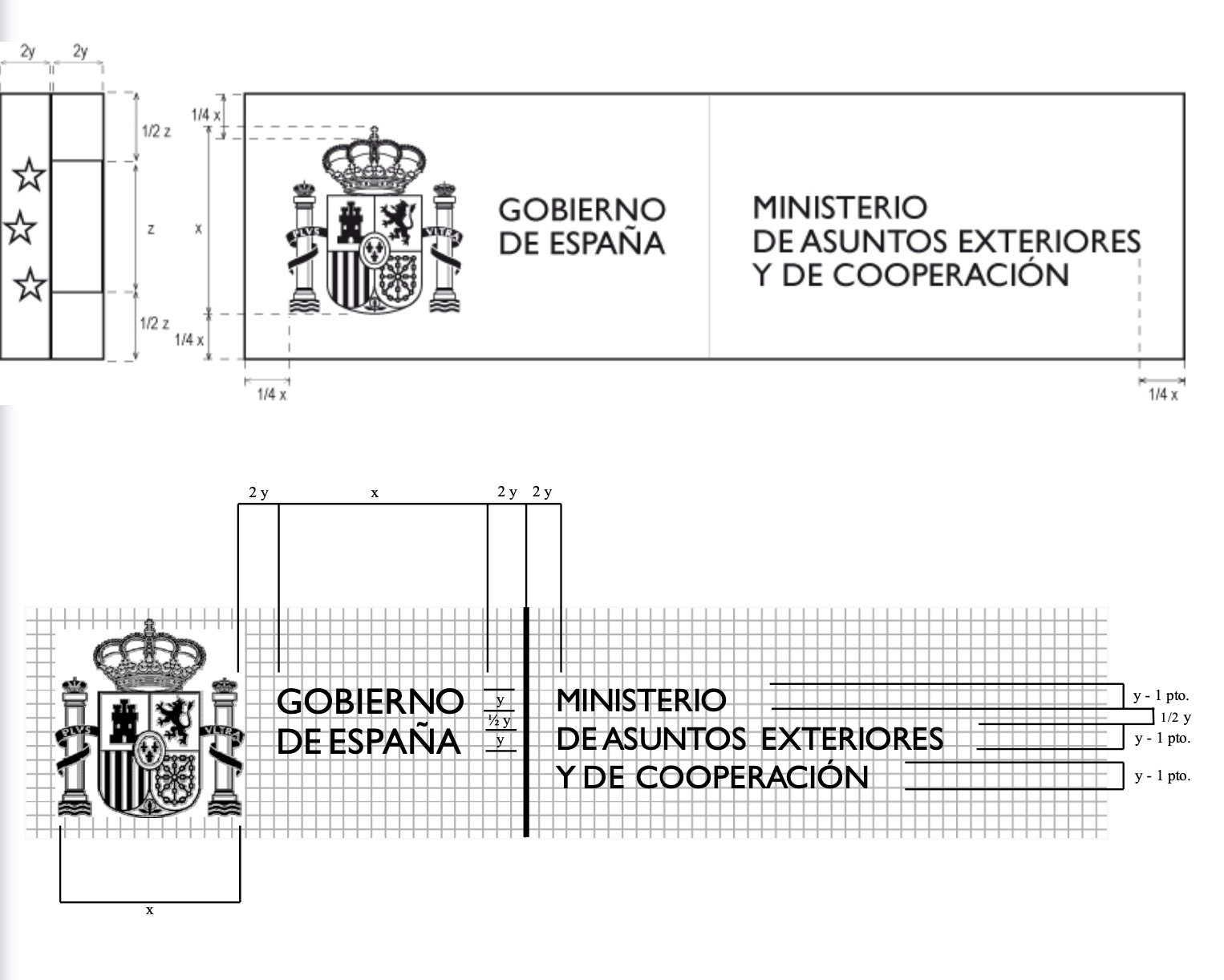 Guía de composición del logotipo del Gobierno de España y sus ministerios.