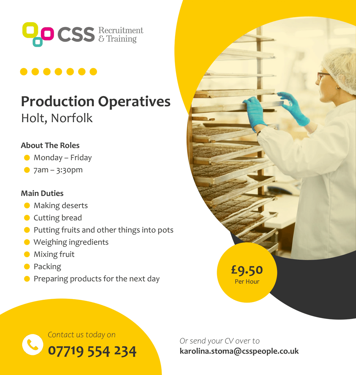 CssRecruitment1's tweet photo. Looking for your next role 🤷‍♂️

👉 Production Operatives
💷 £9.50 per hour
📍 Located in Holt, Norfolk

☎️ Contact us today on 07719 554 234
📧 Or email oliwia.kumela@csspeople.co.uk

#Jobs #JobSearch #ProductionOperatives #IndustrialJobs #NorfolkJobs #JobOpportunity https://t.co/jh0bwMq6Nb