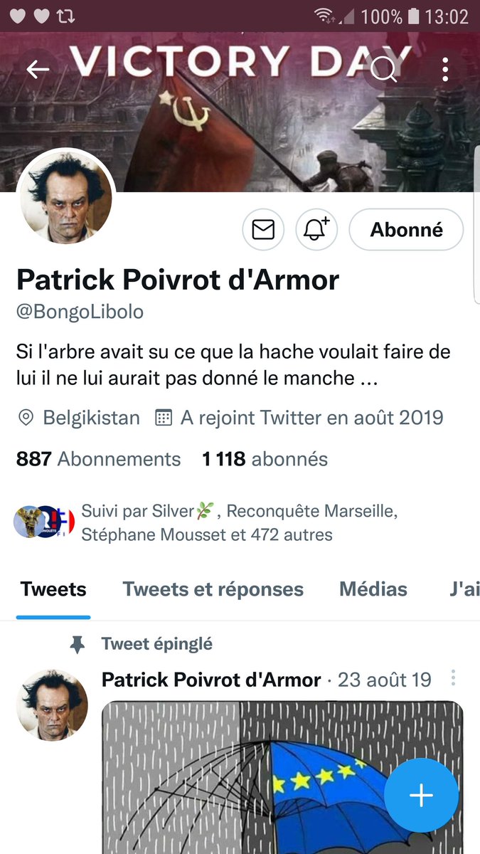 Salutations aux gueux et aux sans-dents, ceux qui ne sont rien. Il est fou, il n'a pas peur de la censure et il nous envoie des tweets pertinents. On s'abonne et on RT svp <a href="/BongoLibolo/">Patrick Poivrot d'Armor</a>. FB dès que possible. Ensemble on est plus fort toussa toussa. Merci par avance.