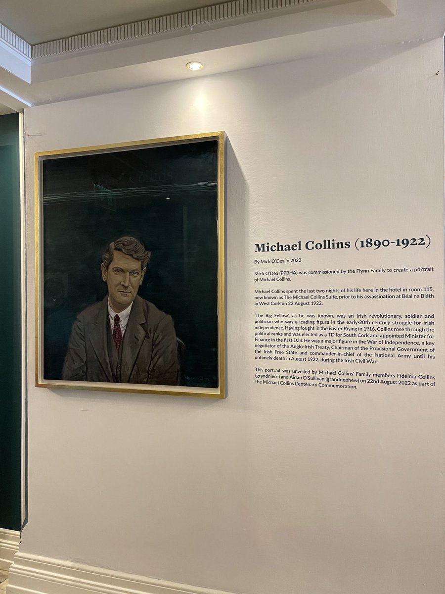 MickODeaArtist's tweet photo. An eventful morning ⁦@ImperialCork⁩ for the unveiling of #portrait of Michael Collins by his grandniece &amp; grandnephew Honoured to meet so many family members Special thanks to the Flynn’s ⁦@RobCross247⁩ ⁦@oconnellbrian⁩ ⁦@EoinBearla⁩ ⁦@FearStairLmk⁩ https://t.co/UUCYerkA4w