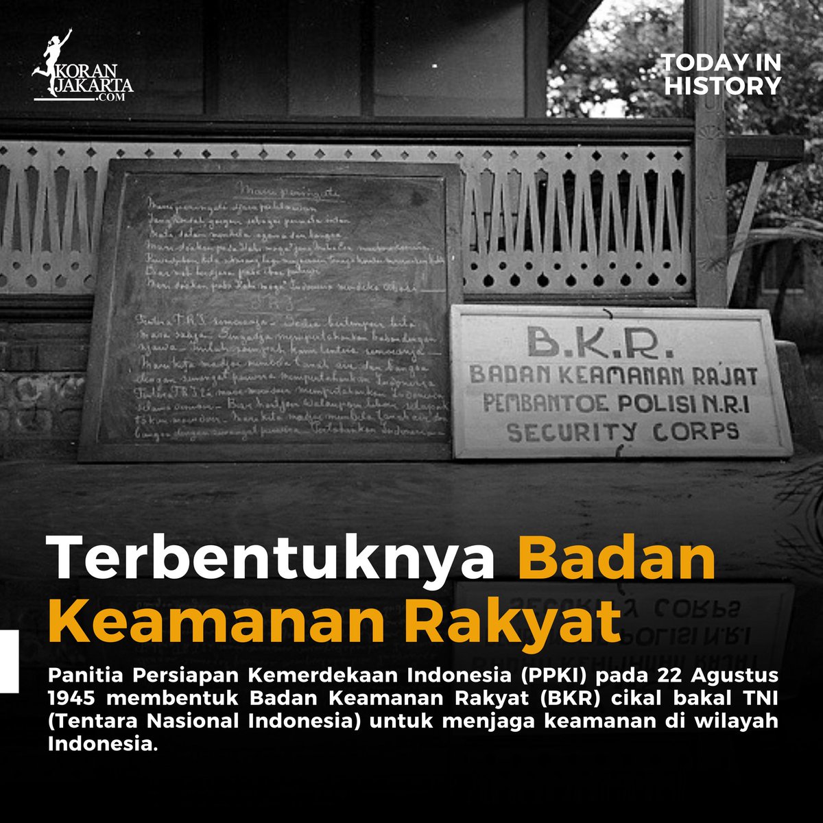 koranjakarta_id's tweet photo. BKR dibentuk pada 22 Agustus 1945 dalam sidang Panitia Persiapan Kemerdekaan Indonesia (PPKI).
__
#koranjakarta #todayinhistory #PPKI #BKR #TNI #tentara #indonesia #history https://t.co/o6V8FUAtVT