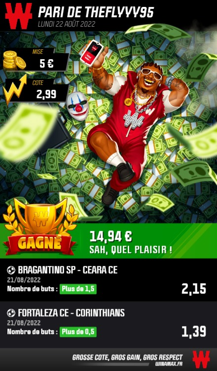FlyBettinglive's tweet image. 🤑🎯🚀 Une victoire de plus ! 3/3 hier !

⚽️Combiné @2.99 
✅Bragantino SP - Ceara CE 
✅Fortaleza CE - Corinthians

Pour fêter ça une surprise arrive très bientôt, soyez prêt et abonnez vous !

Plus d'info: flybet.live

#TeamParieur #Teamparieurs