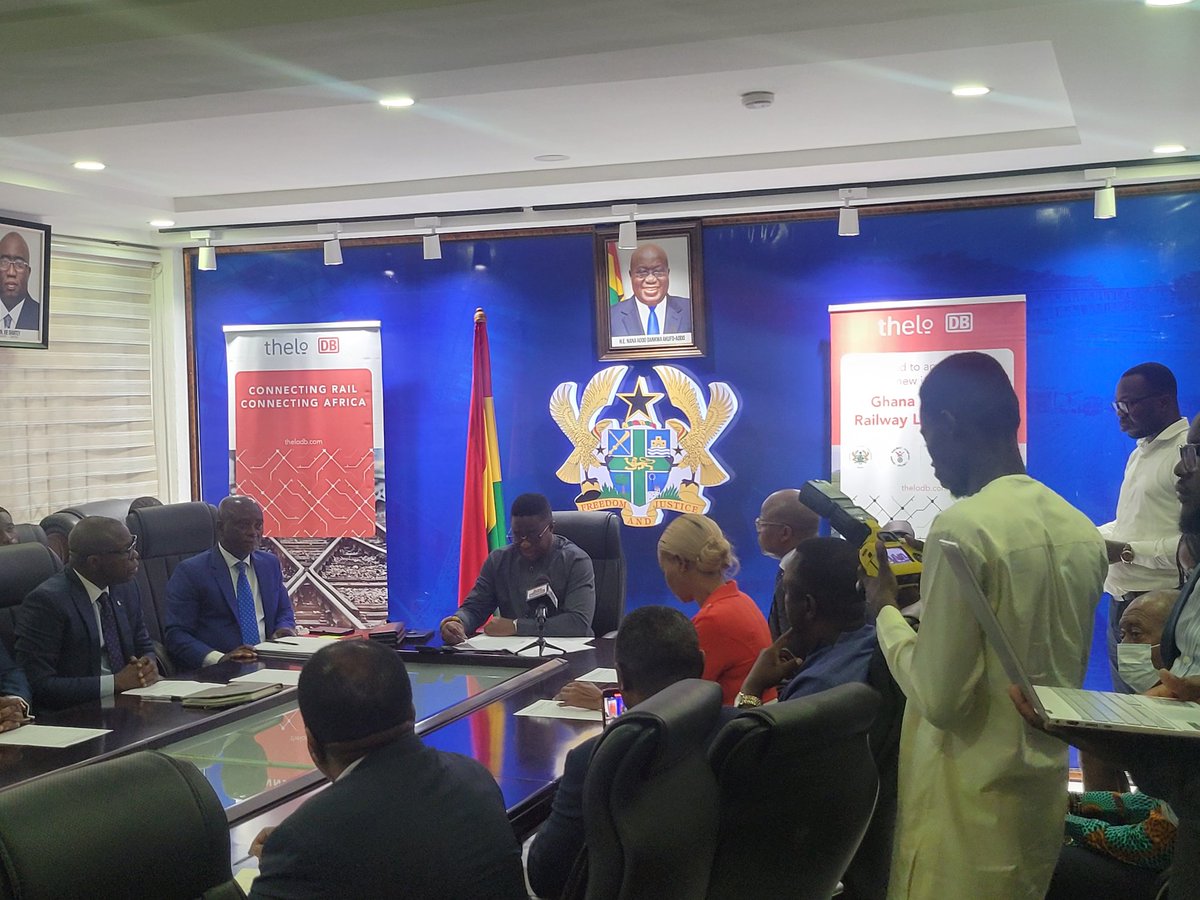 Signing of the new integrated Ghana Western Railway Line Project between GOG represented by GRCL and a consortium led by Thelo BD.

#GhanaRailway