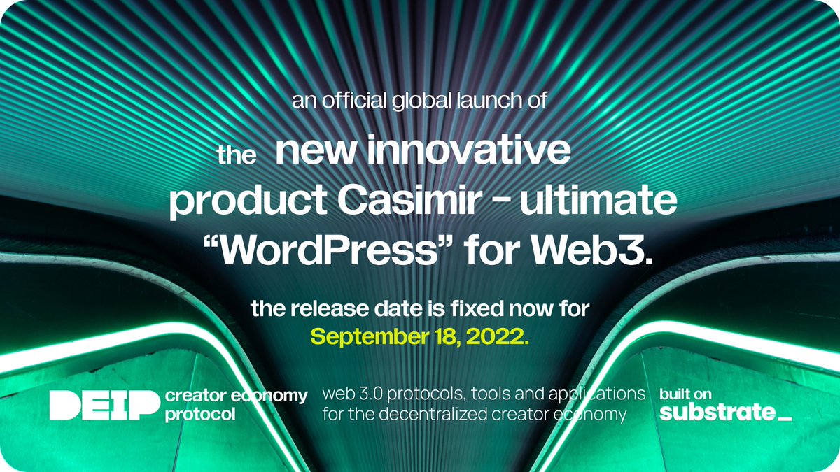 DEIP_World's tweet image. Dear DEIP friends, as promised before, we are happy to announce the next huge milestone in our development. 🥁💥

Let’s boost the global Web3 adoption! More details under casimir.deip.world