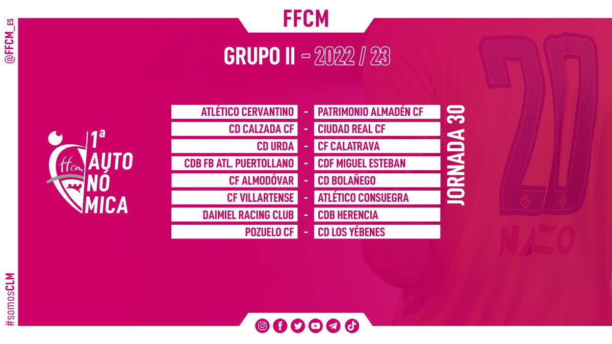 🏆 PRIMERA AUTONÓMICA |

✅ Grupo 2️⃣
🆚 Jornada 1️⃣ - 3️⃣0️⃣
🔜 18 de septiembre
🔚 7 de mayo

🖥 FFCM.es
📲 #appFFCM 

#somosCLM #1ªautonómicaCLM