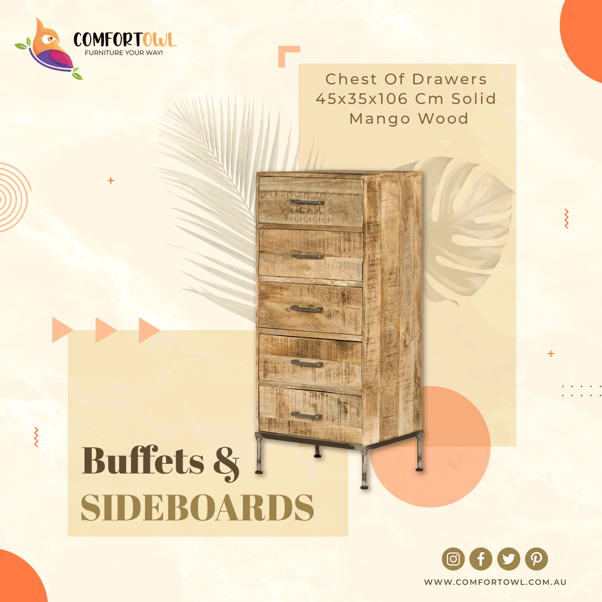 comfortowl's tweet photo. This wooden chest of drawers exudes a vintage charm and will be the centre of attraction for your interior.

Click here to buy - https://t.co/yYLEY5ipcM

Shop Now - Buffet and sideboard
 #interiordesign #furniture #vintage #interior #homedecor @comfortowl https://t.co/ok4TeexfoZ
