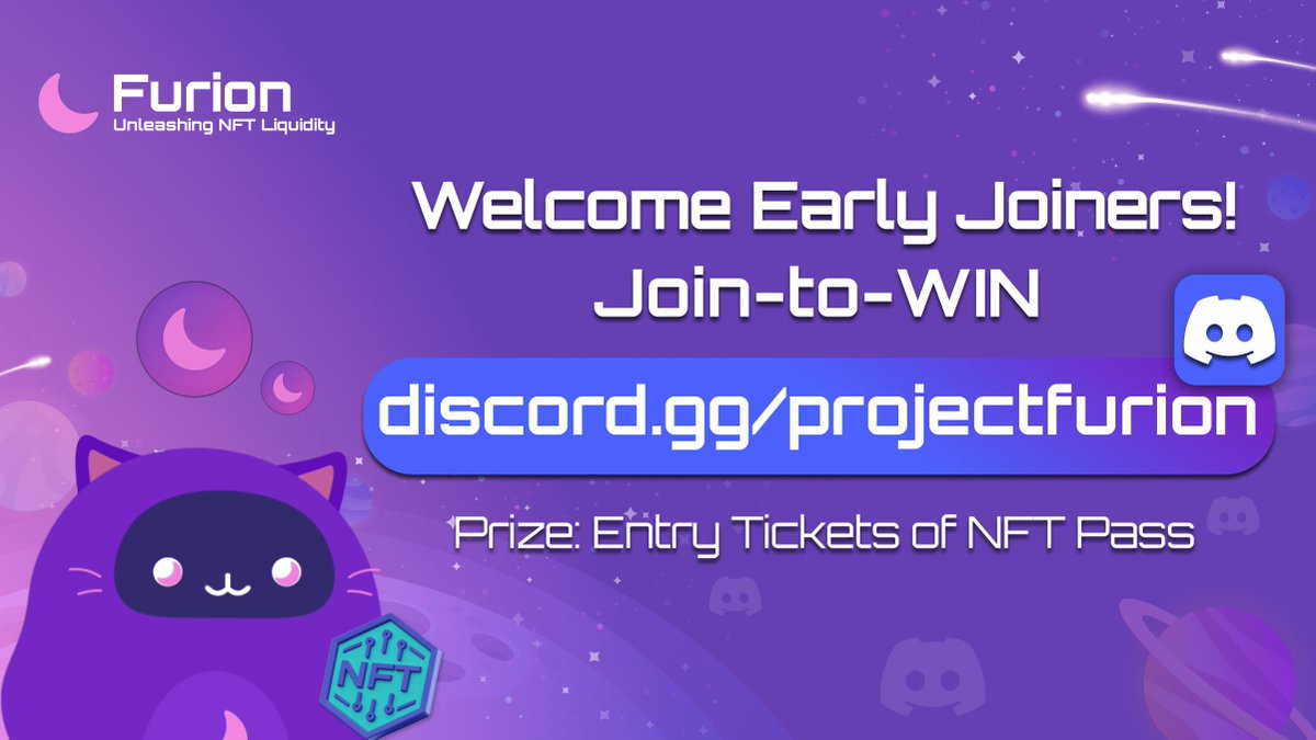 ProjectFurion's tweet photo. Don't be a stranger! Let's make new friends!❤️

#Furion 's brand-new Discord is now opened! 

All early joiners are eligible to receive 1 entry ticket and have a chance to get an #NFT pass! 

More to come!😽 YOU HAVE 48 HOURS!
https://t.co/OteuPPXajS https://t.co/psox8WRLXA
