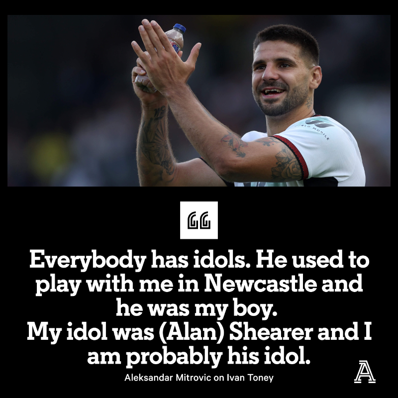 TheAthleticFC's tweet photo. "He used to play with me in Newcastle and he was my boy."

Aleksandar Mitrovic has said he is “probably” Ivan Toney’s “idol” after the Brentford striker replicated the Serbia international’s celebration during his side's 3-2 defeat by Fulham on Saturday.

#FFC | #BrentfordFC