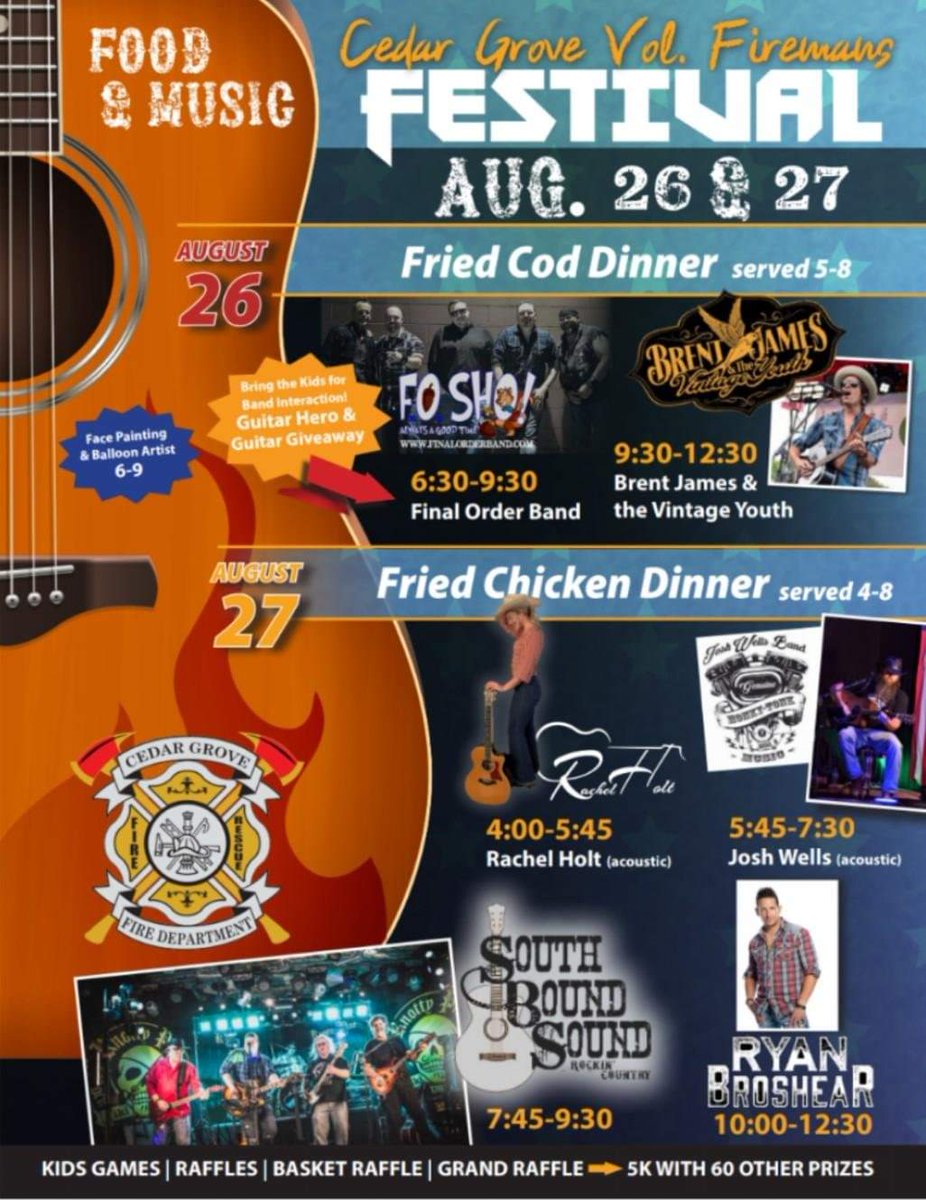 This Saturday night I'll be performing with my band in Cedar Grove, IN at the #CedarGroveFiremansFestival don't miss it!
