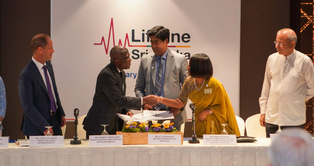 We at <a href="/UNICEF/">UNICEF</a> are delighted to partner &amp; combine strengths with <a href="/Rotary/">Rotary International</a> to support the 2.3 million boys &amp; girls in Sri Lanka who need us most.

This partnership is timely as families struggle to afford regular meals &amp; medicine stocks are depleting rapidly.
uni.cf/3T4RbVt